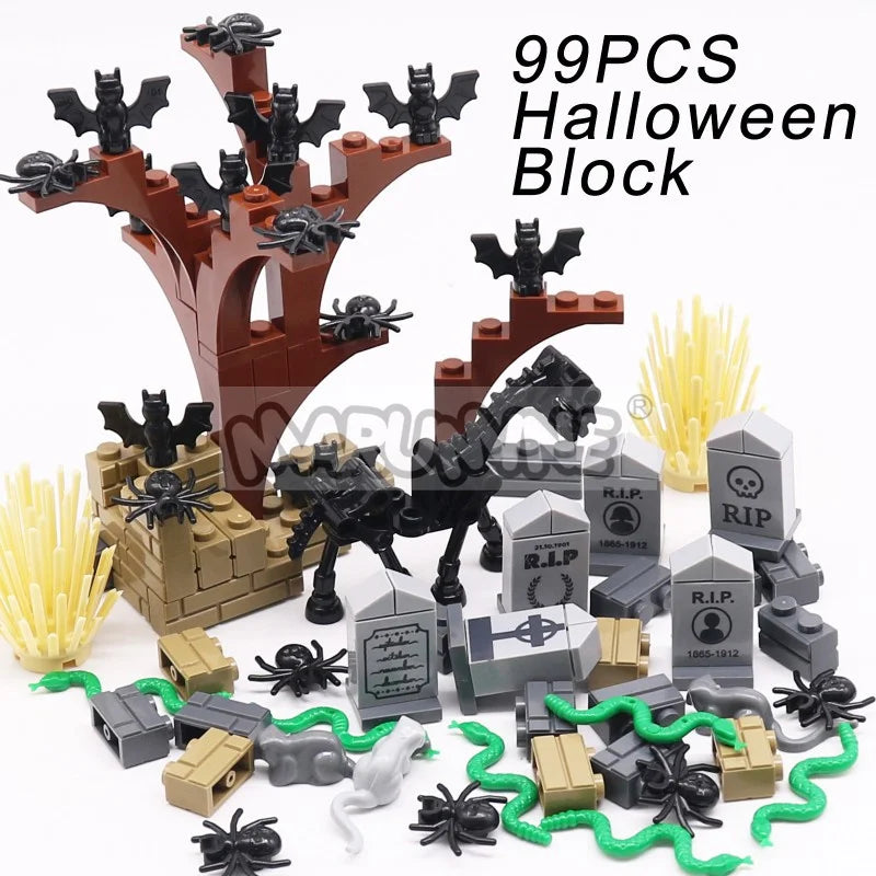 Halloween Building Blocks Set for Graveyard Scene - 99-265pcs Construction Decoration