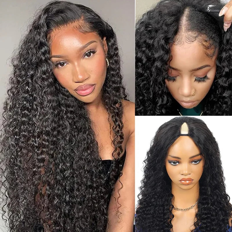 High Density Curly Water Wave Human Hair Wig 30-32 Inch Ready To Wear