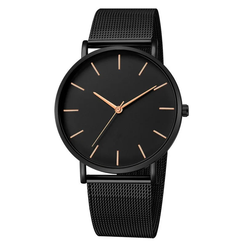 Men's Quartz Wristwatch - Ultra Thin Black or Rose Stainless Steel Business Watch