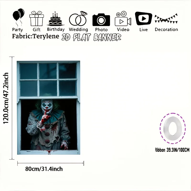 Halloween Horror Clown Blood Banner - Polyester Hanging Party Decoration