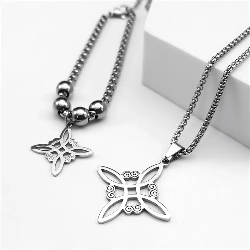 Stainless Steel Jewelry Set Celtic Irish Knot Pendant Necklace Earrings Bracelet Ring
