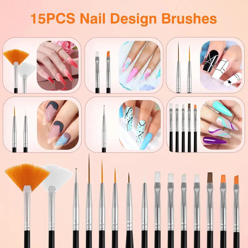 15/31PCS Nail Art Brush Set with Dotting & Liner Pens for Gel & Nail Polish
