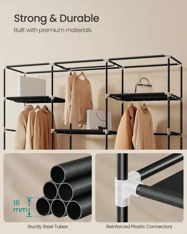 Portable Fabric Wardrobe Closet with Shelves & 4 Hanging Rods - Large Capacity