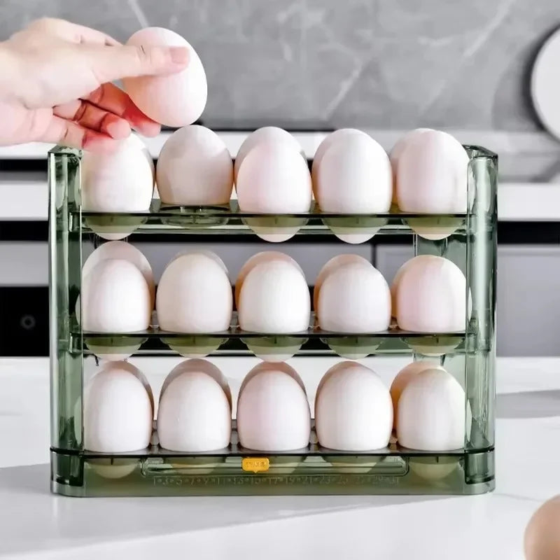 Large Capacity 3-Layer Egg Storage Box with Flip Tray - Refrigerator Organizer, Food-Grade ABS Container