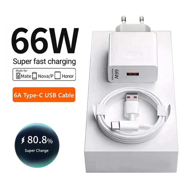 6A 66W Fast Wall Charger for Huawei & Honor Devices, USB-C Power Adapter