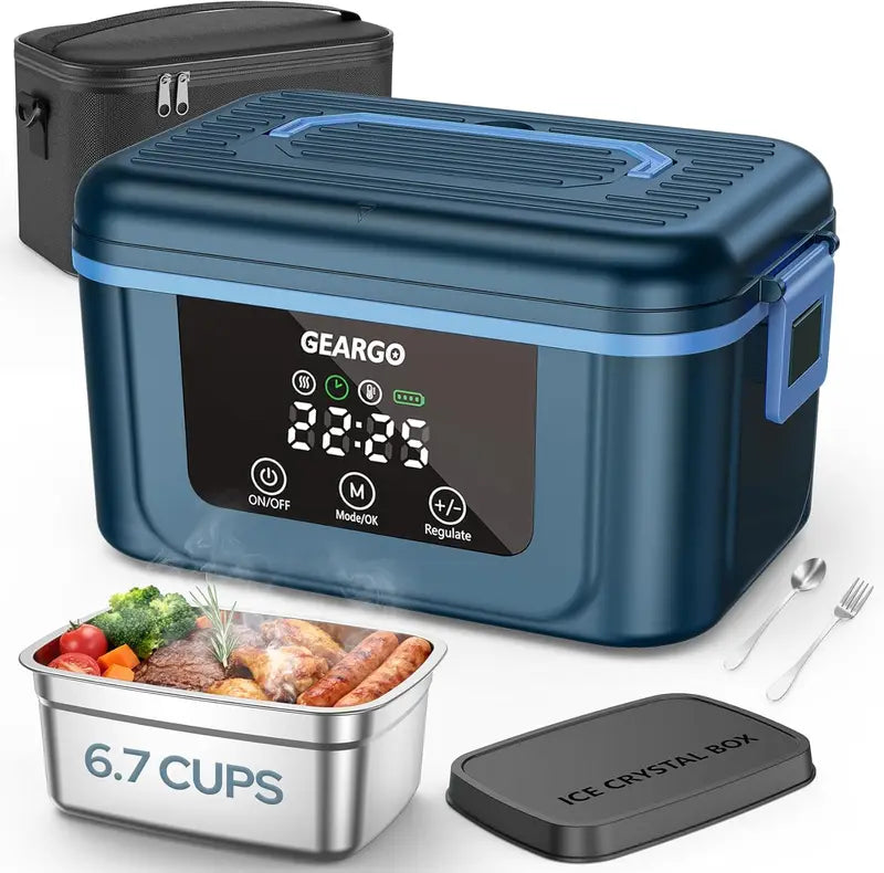 Cordless Electric Lunch Box 1.4L Self-Heating Food Warmer with Ice Crystal Box