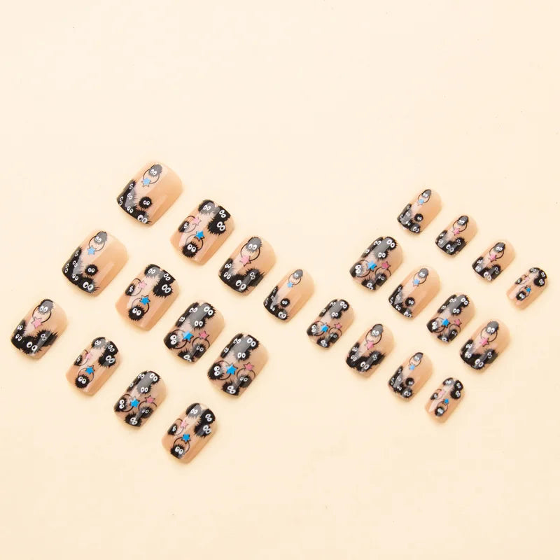 24Pcs Square Short Coverage Press-On Nails Halloween Fake Nails Reusable False Nails
