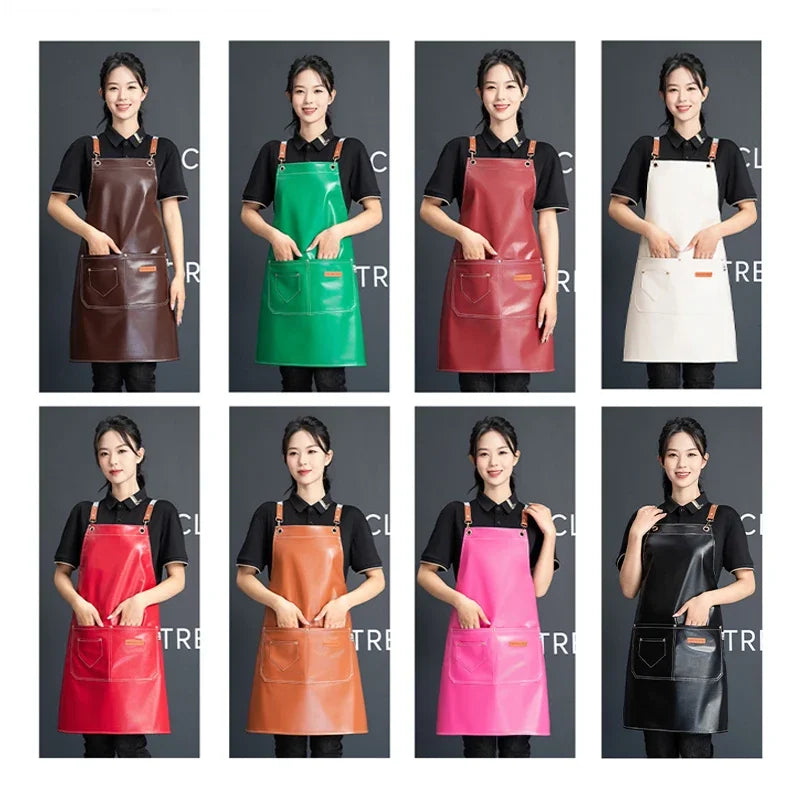 Professional Waterproof Leather Barber Apron with Pockets - Customizable Workwear for Hairdressers and Stylists