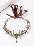 Fairy Moon Headband with Green Gemstone Branch for Halloween & Photo Shoots