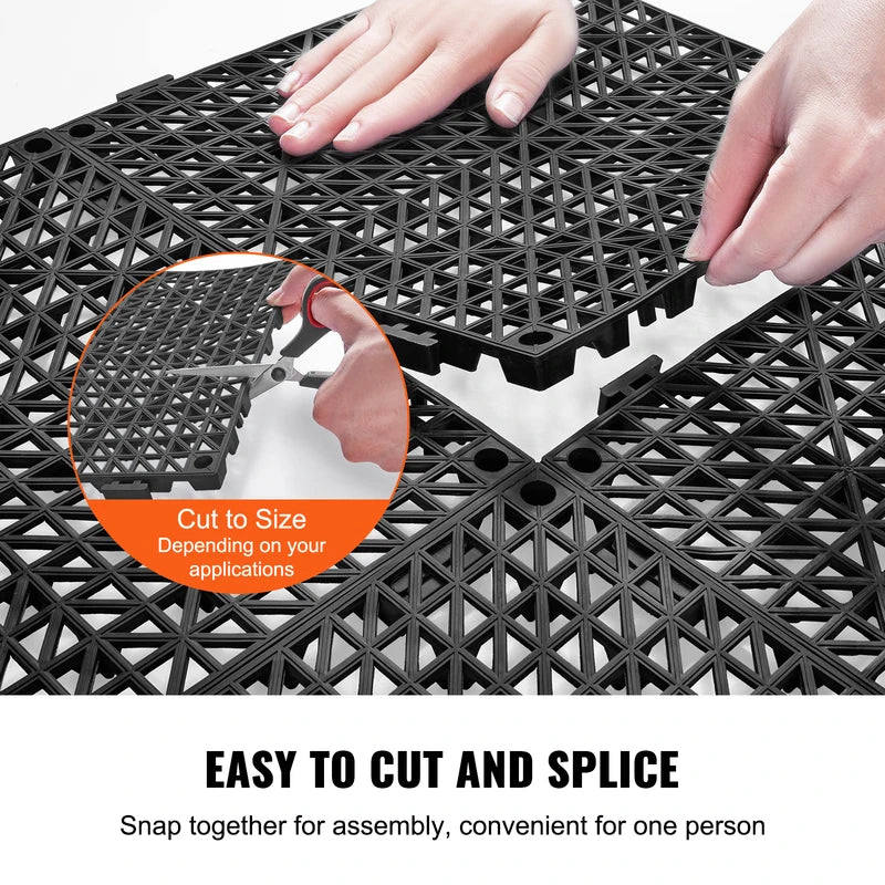 Interlocking PVC Drainage Floor Tiles 12x12 Inch Non-Slip Pool Bathroom Mat - Multiple Colors