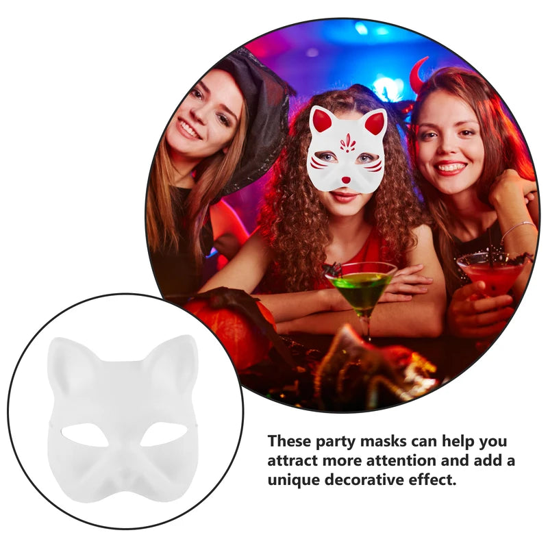 Paintable Blank Cat Mask Pack - Eco-Friendly Pulp Party Masks for Masquerade & Costume Events