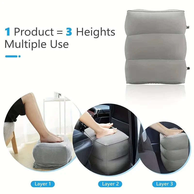 Inflatable Travel Foot Rest Pillow with Adjustable Height for Legs and Feet
