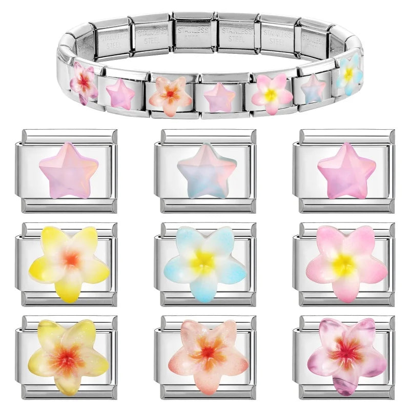 3D Star Flower Charm Bracelet Links for DIY Jewelry Making - Stainless Steel Women