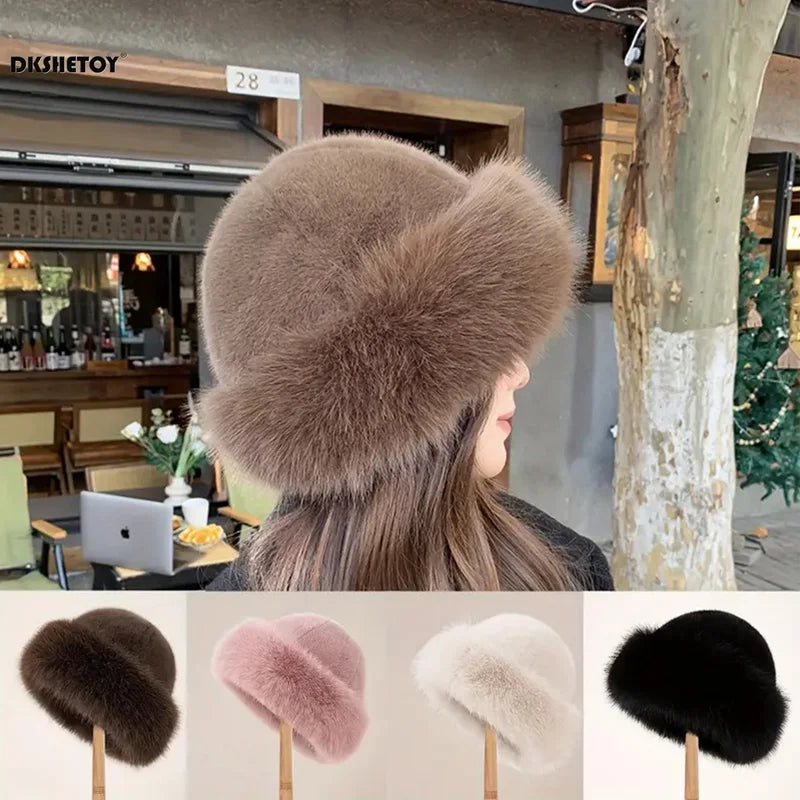 Warm Plush Fur Hat for Women Winter Beanie Thick Mongolian Cap Cold Weather