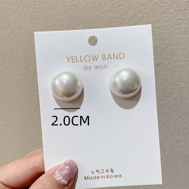 Big Imitation Pearl Stud Earrings - Minimalist Round Jewelry for Women