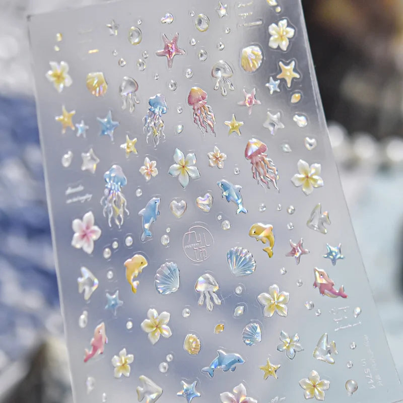 Ocean Marine Life Nail Art Stickers 5D Embossed Decals for Nails