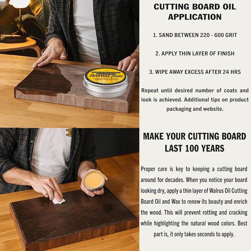 Wood Cutting Board Wax Oil for Furniture & Kitchen Maintenance - Food Safe, Waterproof, Brightening