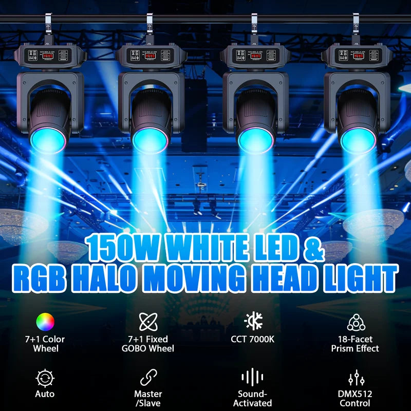 4-Pack 150W LED Moving Head Stage Light RGB Gobo Prism DMX DJ Wedding Party