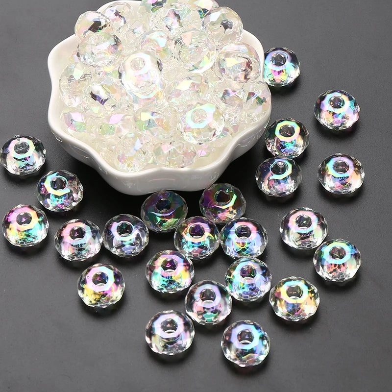 15mm Transparent Acrylic Bead Spacers - Large Hole Flat Round Loose Beads for Jewelry Making