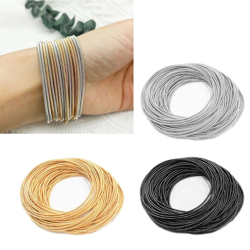 50 Pcs Elastic Metal Bracelets for Crafts Carbon Steel Wire Non-Slip Set