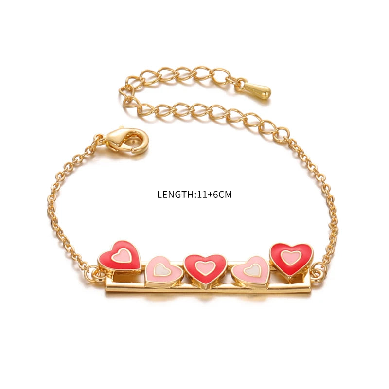 14K Gold Plated Heart Charm Cuff Bracelets for Kids & Girls Adjustable Jewelry