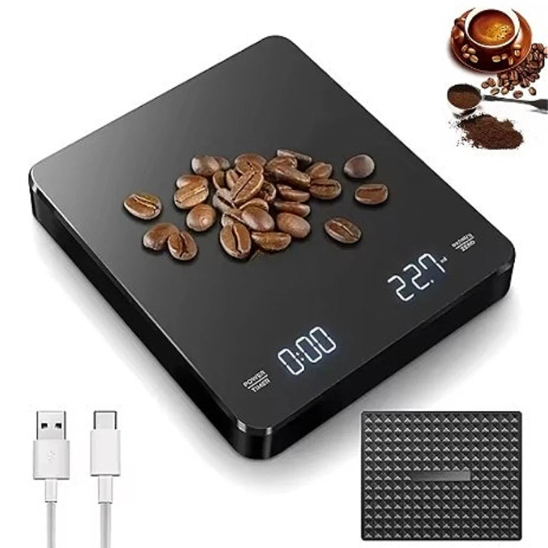 Digital Coffee Scale with Timer & LED Display - USB Rechargeable & Accurate 0.1g