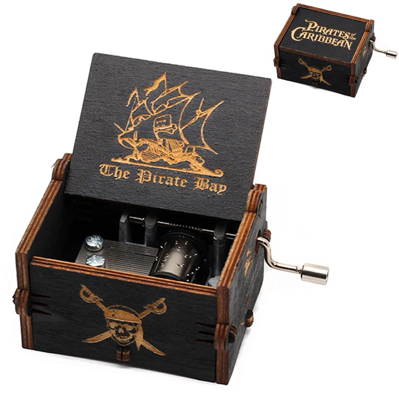 Wooden Music Box with Anime Pirate Figures - Pirate Of The Caribbean Gift