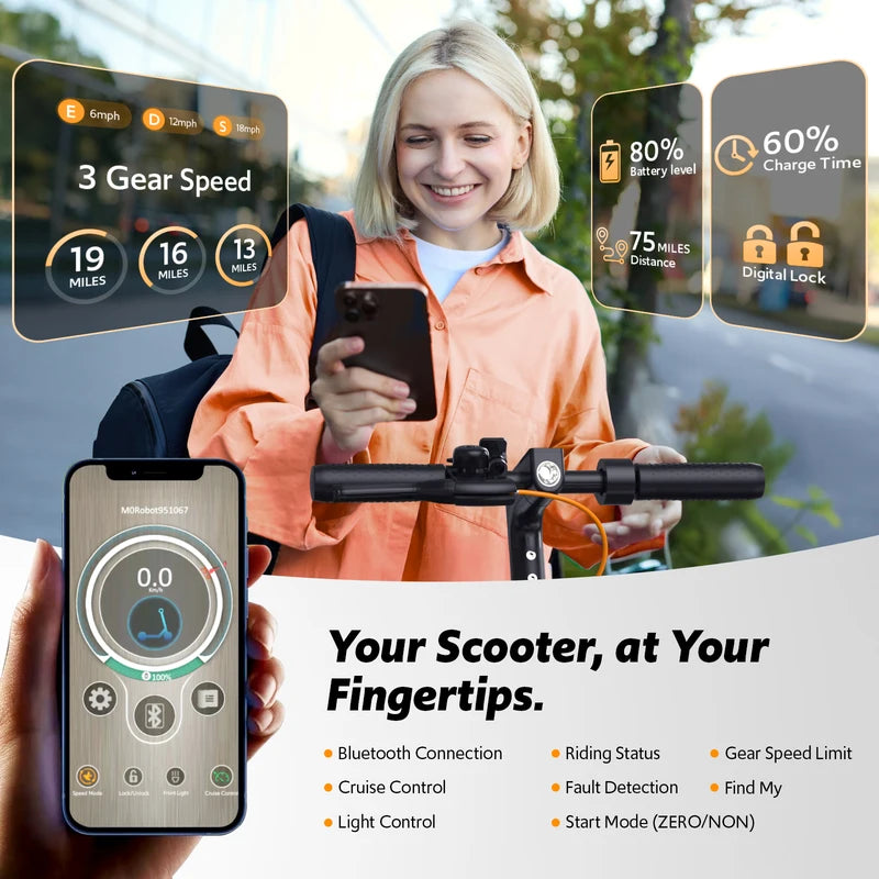 Electric Scooter for Adults 550W Peak Motor 19-Mile Range Foldable App Control