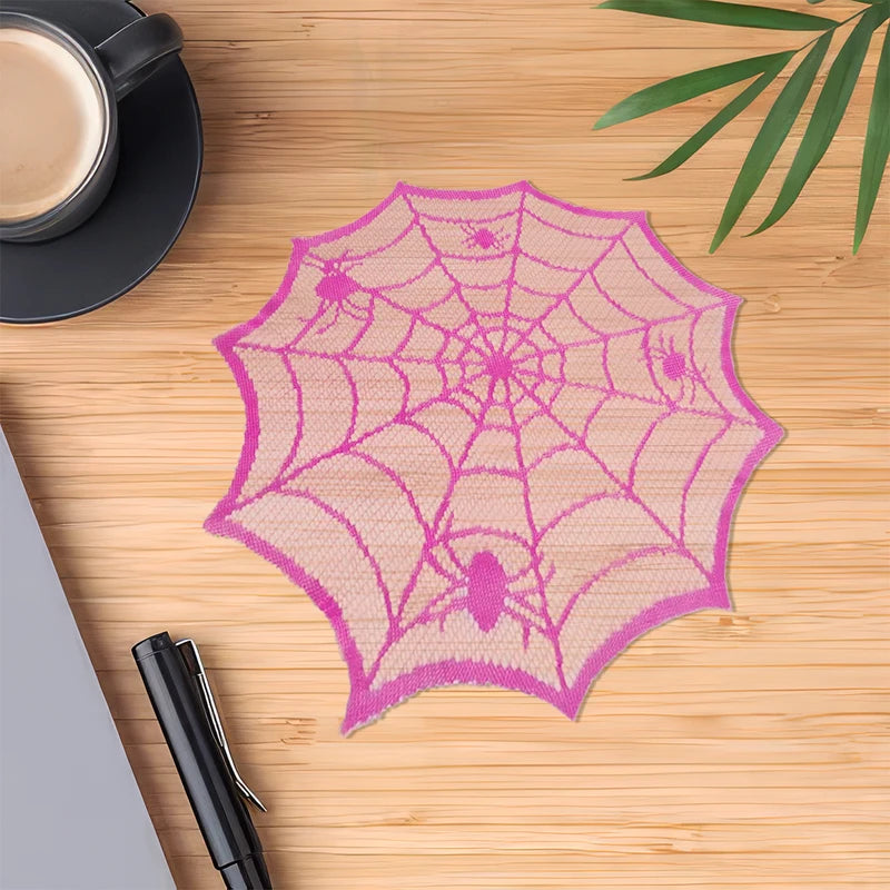 Waterproof Halloween Round Placemats - Purple Lace Polyester Table Decor