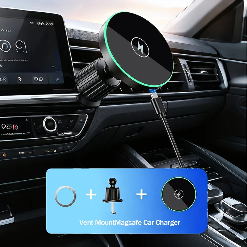 Magnetic Wireless Car Charger Holder with LED Light Vent for Qi Phones