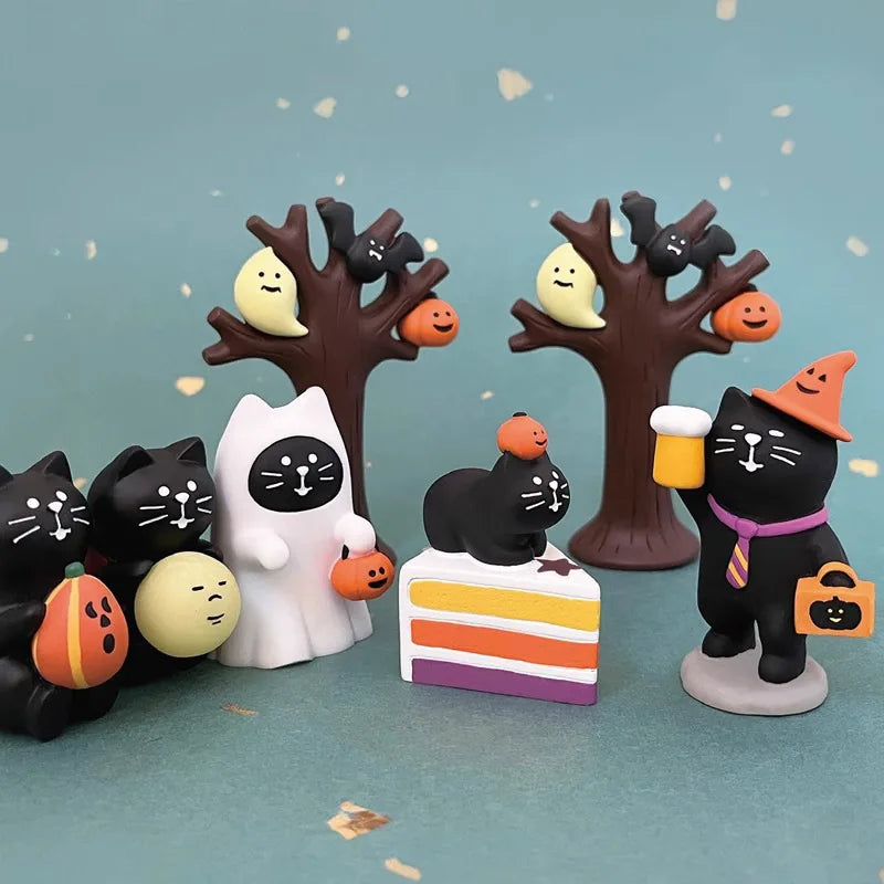 Miniature Halloween Pumpkin Cat Scene Props Resin Decoration for Creative Play