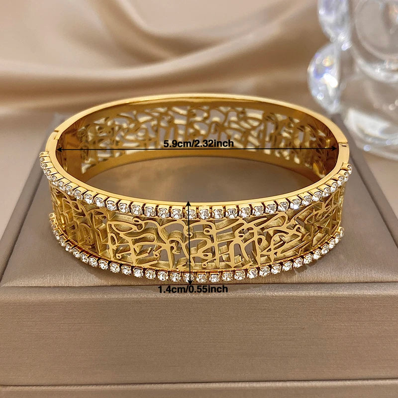 Exquisite Non-Fading Cuff Bangles for Women & Men Jewelry Set with Rhinestones