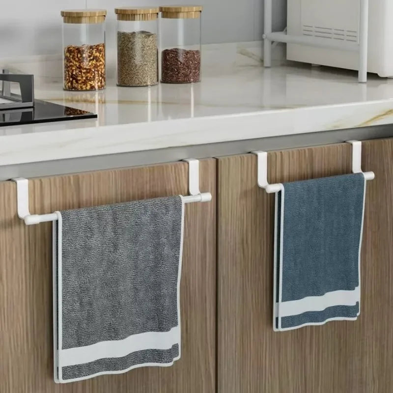 No Drill Over Cabinet Towel Rack - Kitchen Door Dishcloth & Sponge Holder