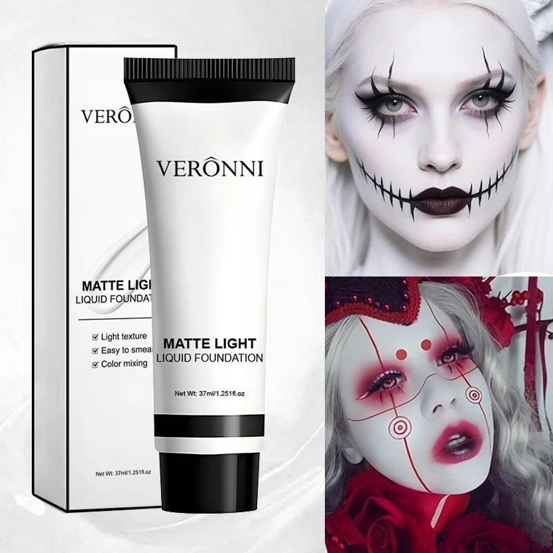 White Full Coverage Liquid Foundation with Brush Set - Halloween Cosplay SFX Makeup