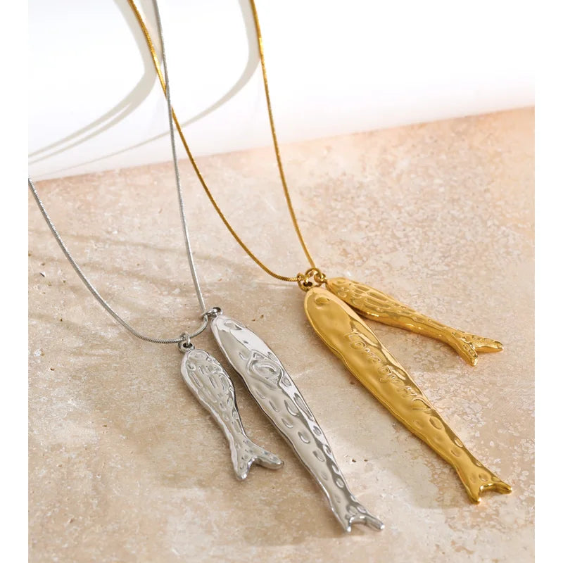 Ocean Series Fish Pendant Necklace 80cm Stainless Steel Waterproof Jewelry
