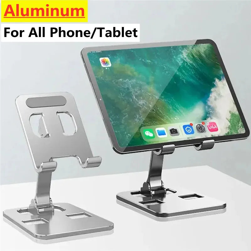 Adjustable Aluminum Tablet & Phone Holder Stand - Foldable Desktop Mount for iPad and Smartphones