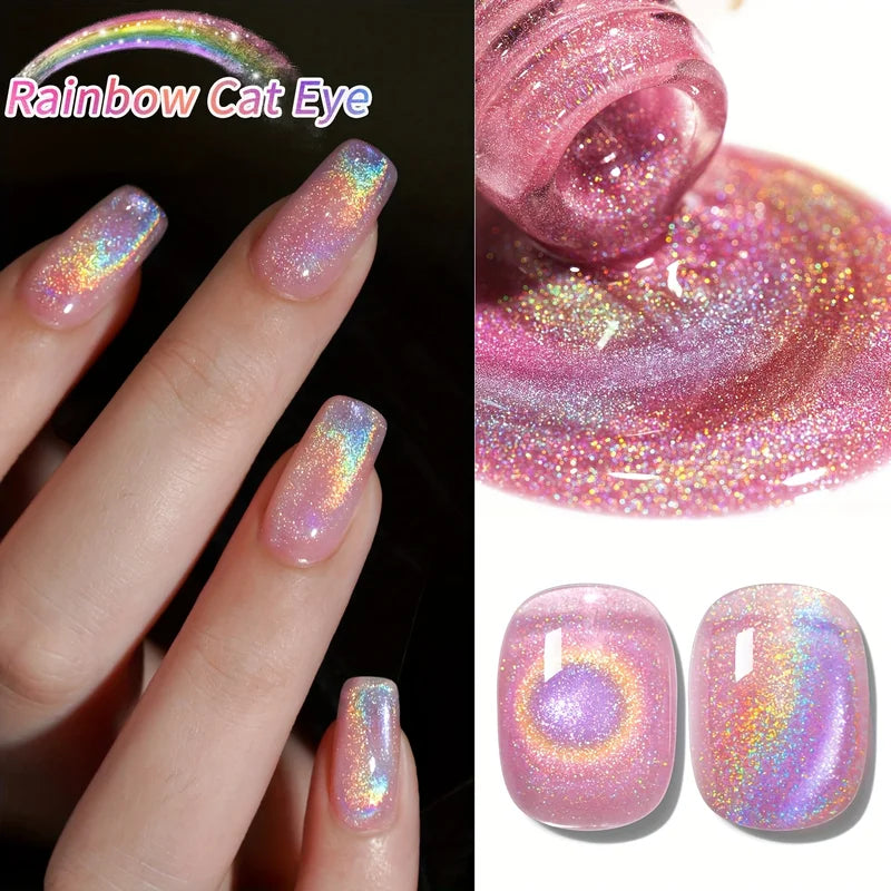 15ml Pink Cat's Eye Gel Nail Polish with Magnetic Flash UV LED Durable Manicure