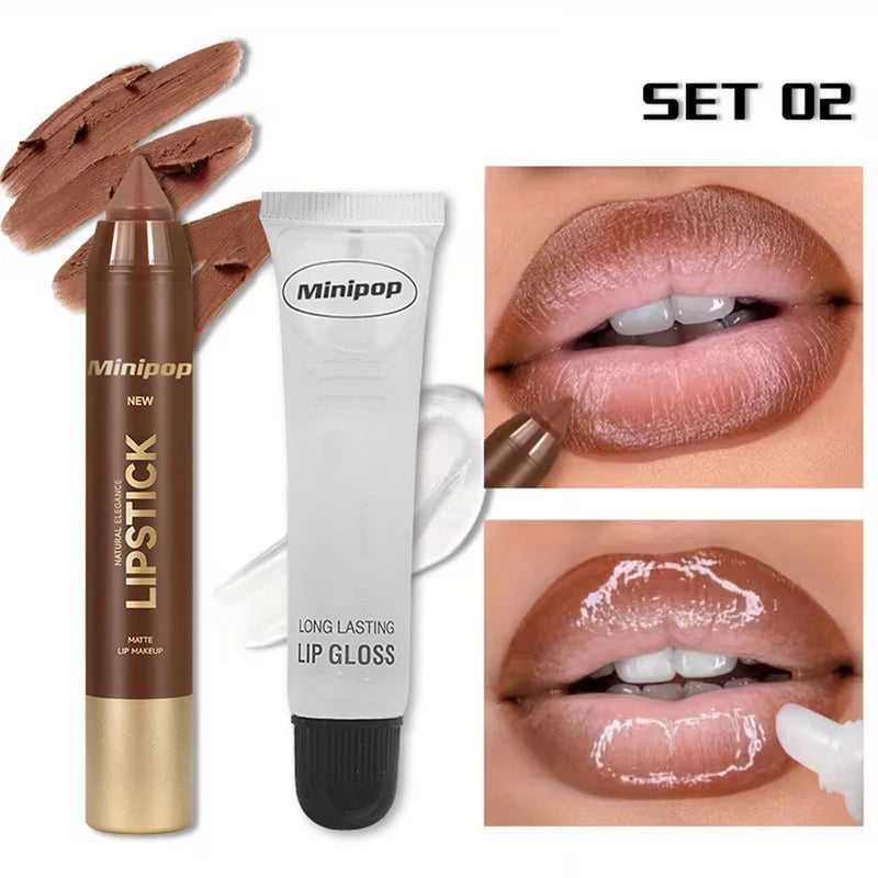 Lip Gloss and Lip Oil Set - Waterproof Matte Lip Liner & Gloss for Women
