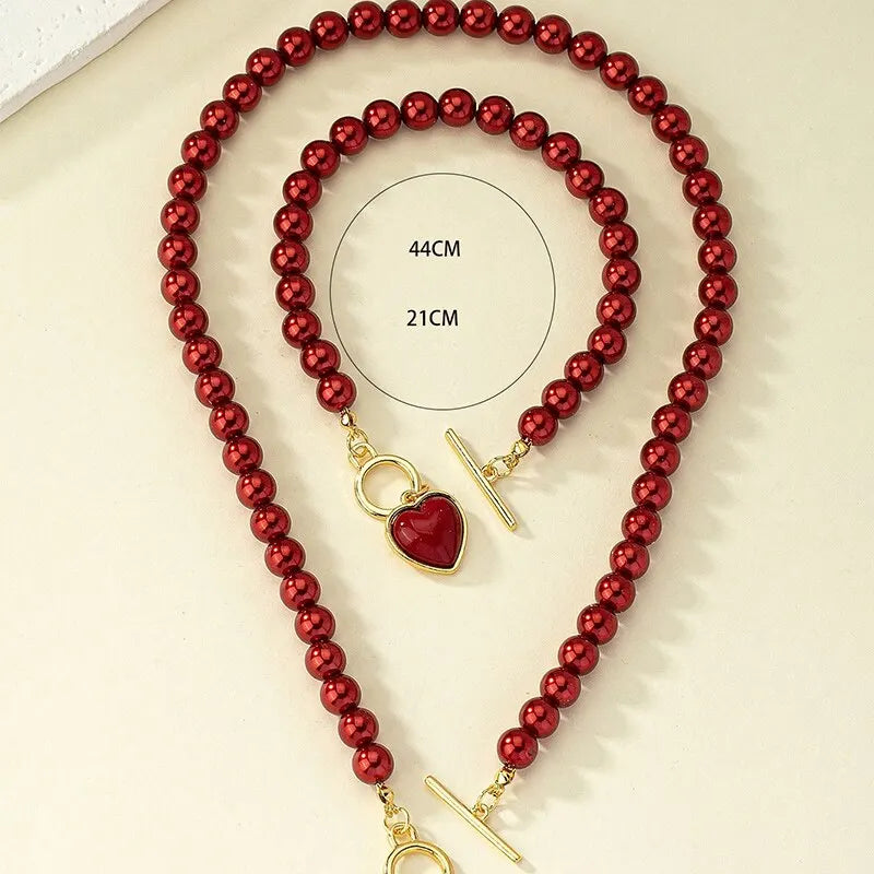 2-Piece Pearl Necklace and Bracelet Jewelry Set for Women