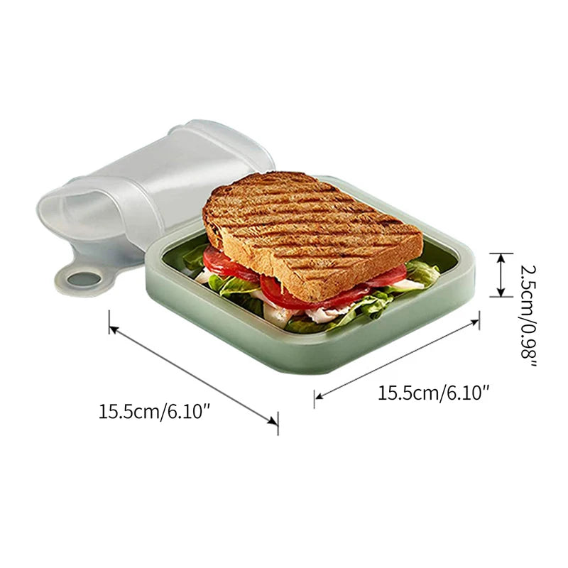 Silicone Sandwich Bento Box with Handle Food Container for Lunch - Reusable, Microwave Safe