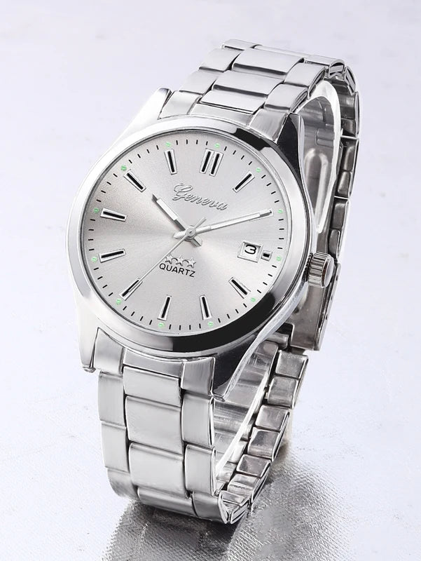 Ladies Quartz Watch Steel Band with Calendar Minimalist Design Daily Fashion Accessory