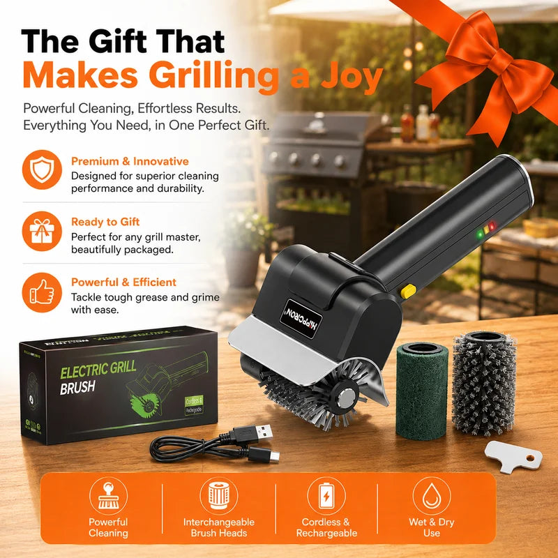 Electric Grill Brush 2.5H Runtime 1100RPM Stainless Steel BBQ Cleaning Tool