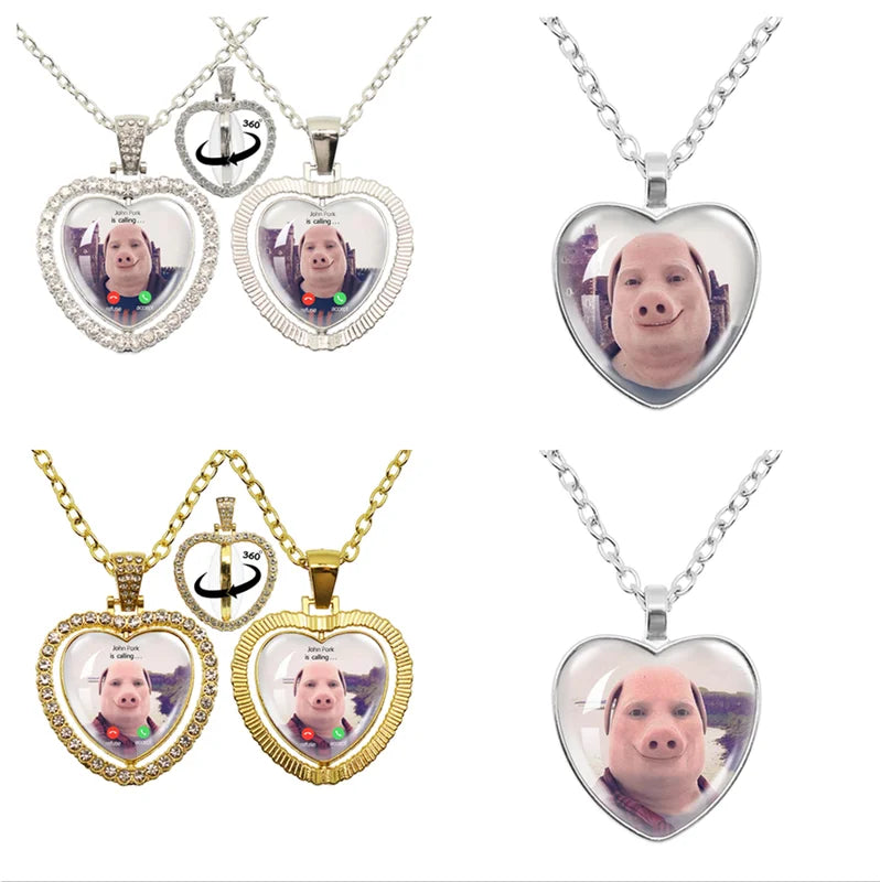 Humorous Pig Call Phone Necklace - Heart-Shaped Pendant Jewelry Gift for Pig Lovers
