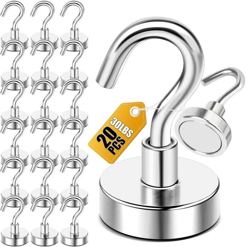 Heavy Duty Magnetic Hook Set - 150 LB Neodymium Magnetic Hangers for Steel Surfaces