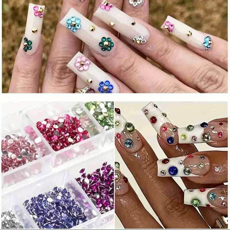 Silver Rhinestone Nail Art Kits with Colorful Rhinestone Cases - for Makeup & Nails