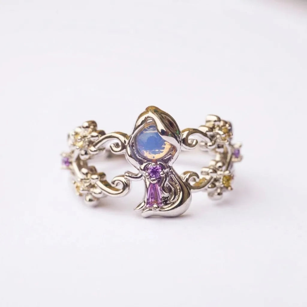Colorful Fairy Tales Princess Cubic Zircon Ring for Women Girls Adjustable Jewelry