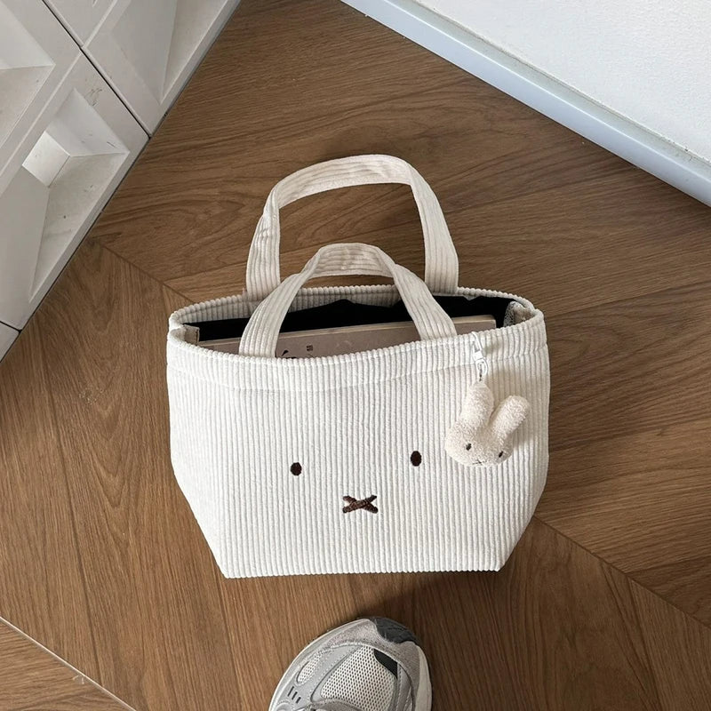 Cute Cartoon Rabbit Handbag with Corduroy Storage Bag for Cosmetics & Travel