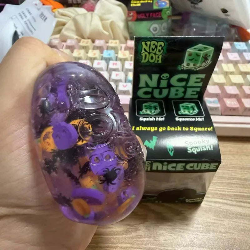 Halloween Spooky Squish Toy Cube Pumpkin Spider Skull Anxiety Relief Fidget Sensory Toy