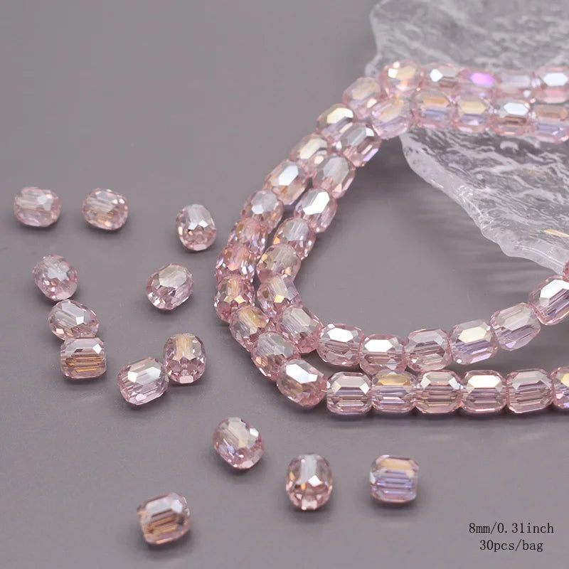 Faceted Glass Beads - Barrel Shape Cylinder Tube Spacer for Jewelry Making - 8mm, 30Pcs