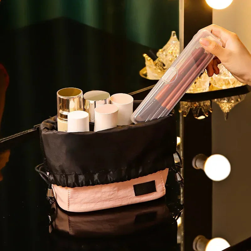 Portable Makeup Brush Organizer with Cover - Transparent Plastic Storage Box for Vanity and Travel